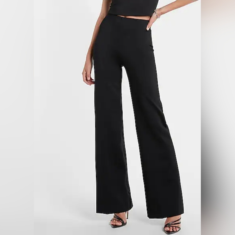 Express Body Contour Super High Waisted Wide Leg Pant With Built-In Shapewear